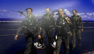 Mrs. Fowler on Navy aircraft carrier 

